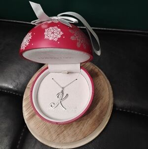 Sterling Silver & Cubic Zirconia Initial K Pendant Necklace in Ornament Box NWT